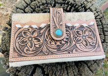 Load image into Gallery viewer, Cowhide + Tooled Leather Wallet
