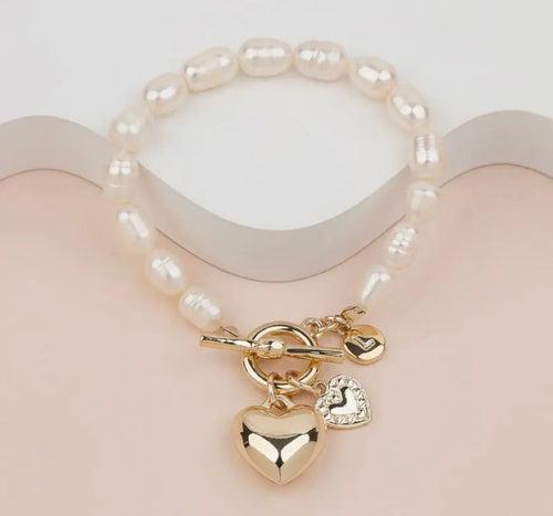 Limited Edition Gold Heart + Freshwater Pearl Bracelet